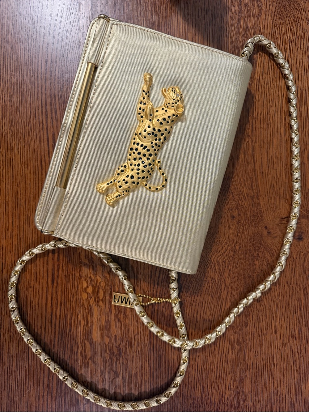 Nima Gold Metallic Leopard Accent Crossbody Bag